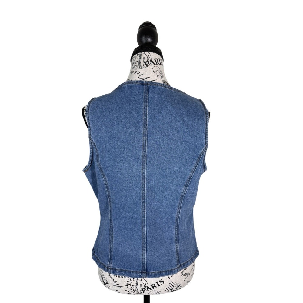 Vigoss Juniors Denim Vest Size L Blue Button Front Sleeveless Jean Top Y2K Indie - Picture 3 of 8